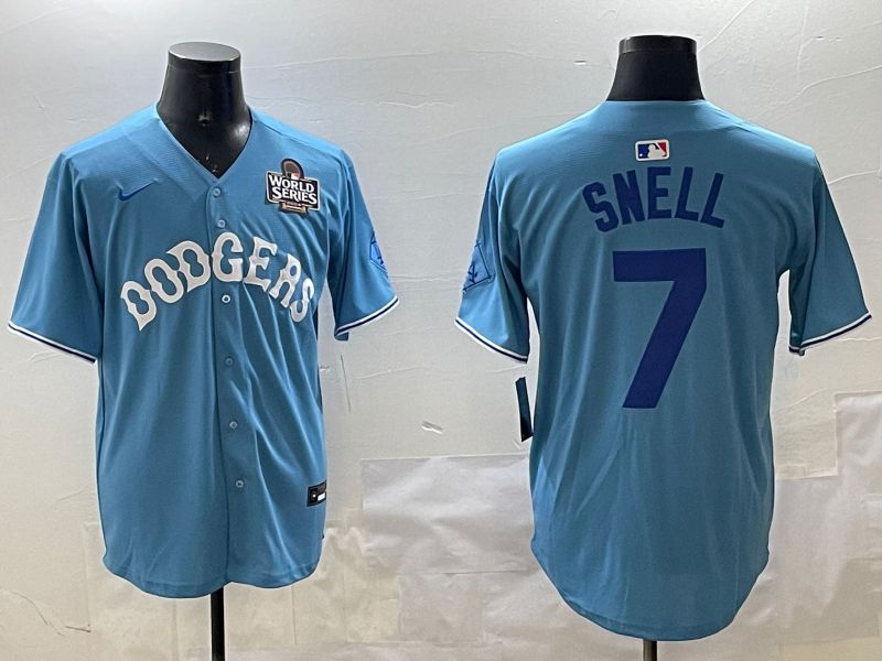 Men Los Angeles Dodgers #7 Snell Light Blue Joint Name 2025 Nike MLB Jersey style 16